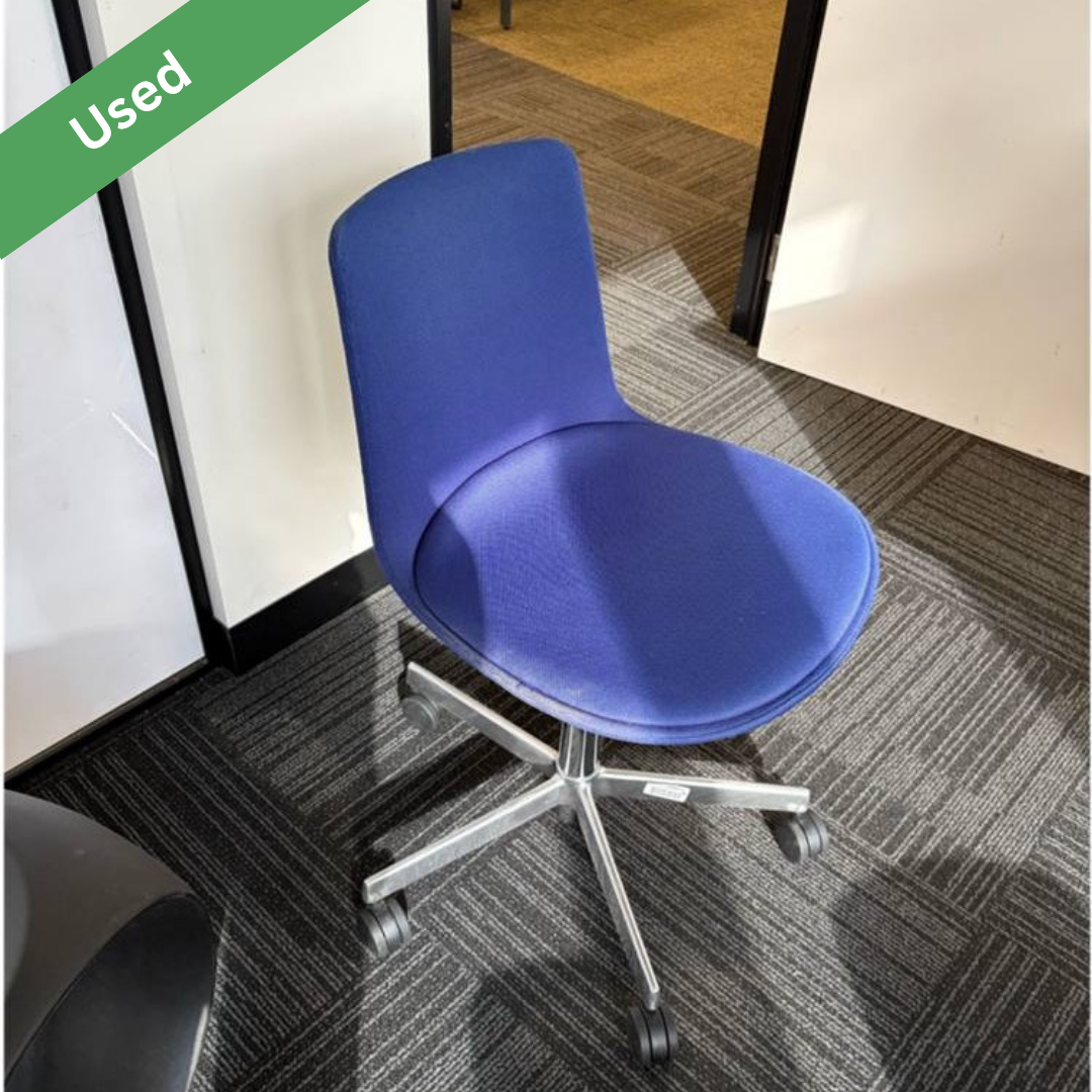 Used blue fabric adjustable office chair with wheels