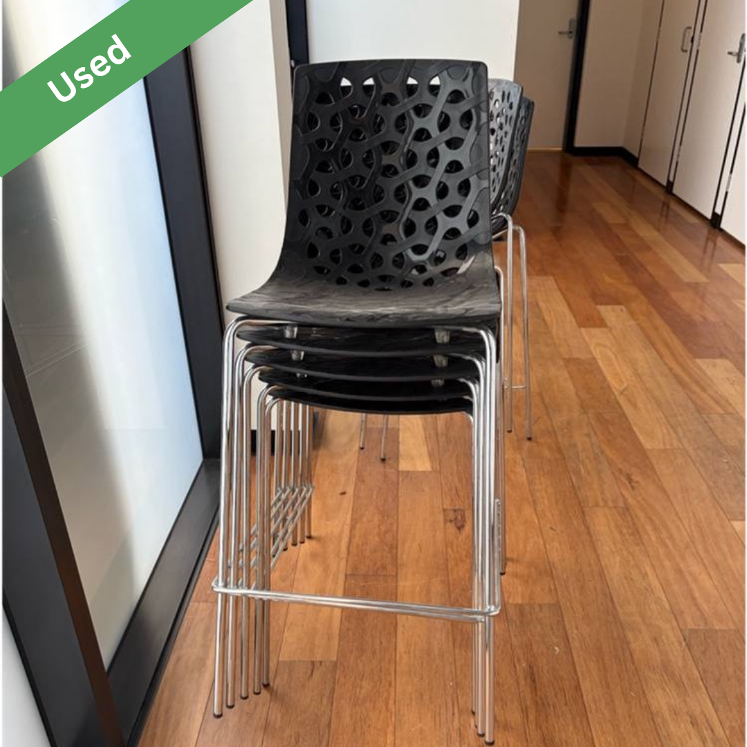 Used black plastic bar stool with chrome frame – Sydney used office furniture