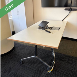 Used rectangular office table with wheels and cable hatch