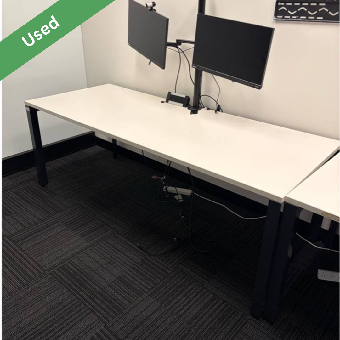 Used white rectangular workstation table with black frame