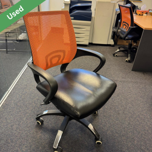 Used office chairs with arms - orange mesh back and black seat