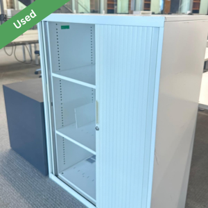 Used tambour storage cabinet with sliding doors and shelves